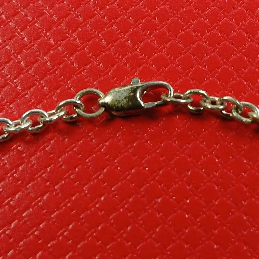 Vintage 1990s Sterling Silver Heart Dangle Charm Bracelet Cubic Zirconia 7 Inch